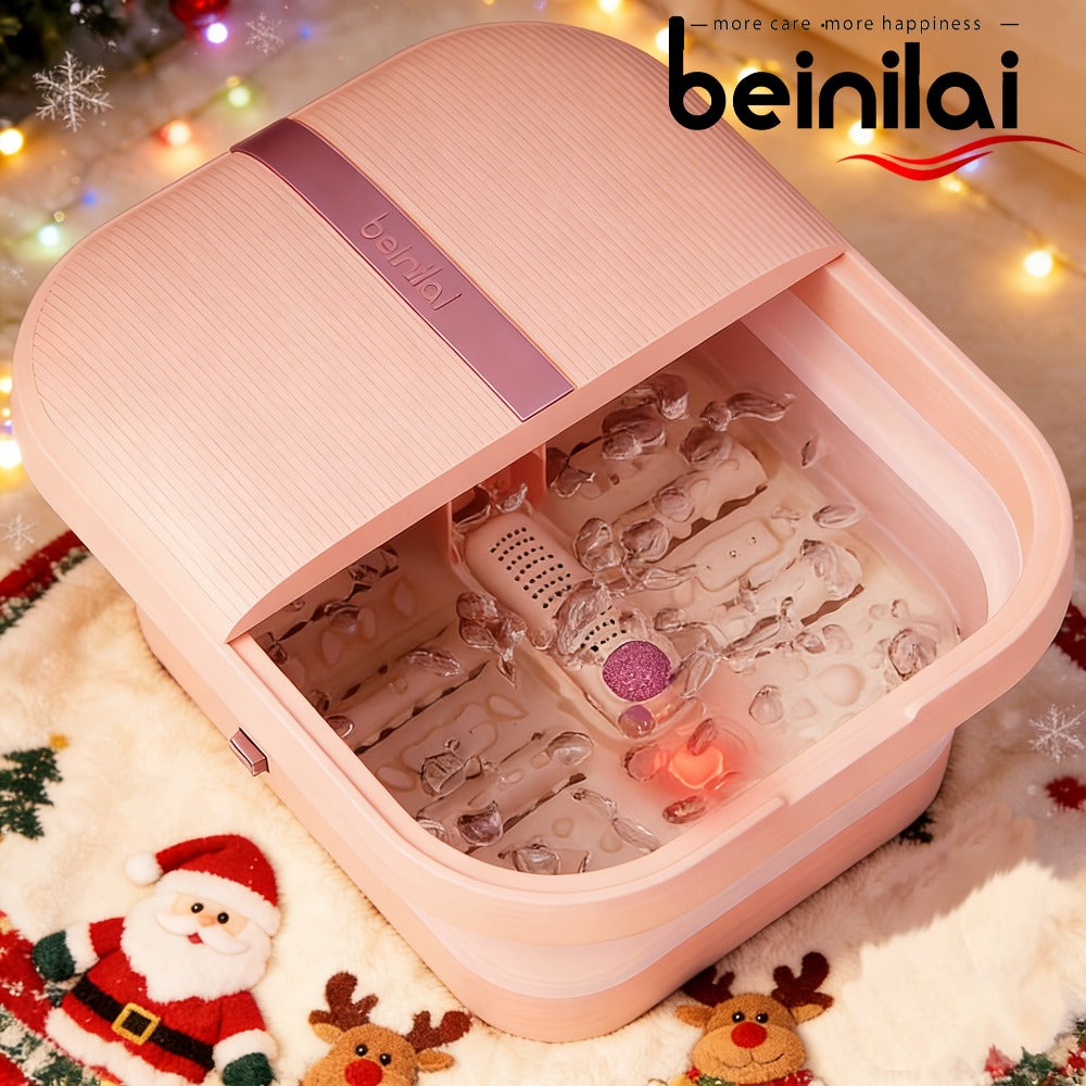 Collapsible Foot Bath Spa Massager with Heat Bubble Jets Massage Rollers LED Light Foldable Pedicure Foot