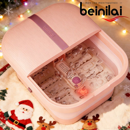 Collapsible Foot Bath Spa Massager with Heat Bubble Jets Massage Rollers LED Light Foldable Pedicure Foot