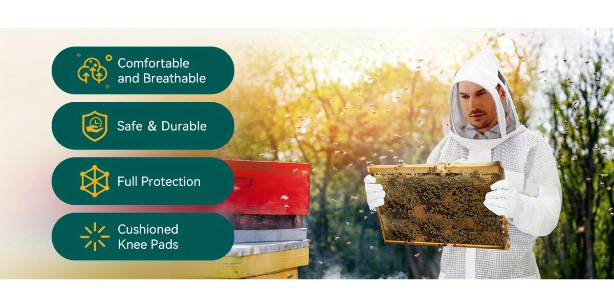 Beekeeping Suit Triple Layer Sting-Resistant Gloves 2 Veils S-3XL for Garden, Patio and Yard Use