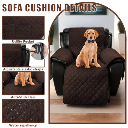 One-Piece Quilted Recliner Chair Cover with Wide Arm Wings, Back Strap and Eight Color Options