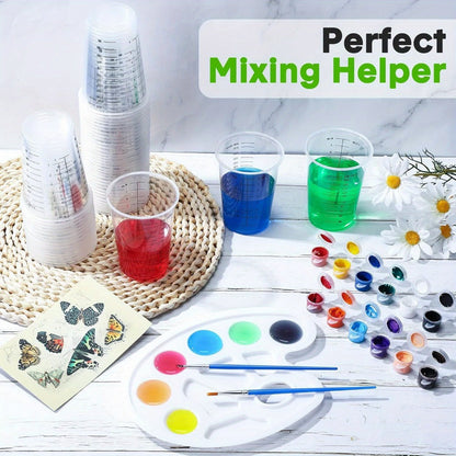 Plastic Measuring Cups with Wooden Sticks 100 Sets Clear Graduated Mixing Cups oz/ml/cc for Resin