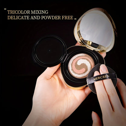 Air Cushion BB Cream Foundation Moisturizing Medium Coverage Dewy Finish with Plant Squalane Glycerin Tri-Color Adaptive Blends All Skin