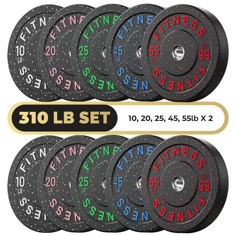 Bumper Plates Colored Rubber Weight Plates – 2-Inch Olympic Barbell Plates for Weightlifting & Strength Training