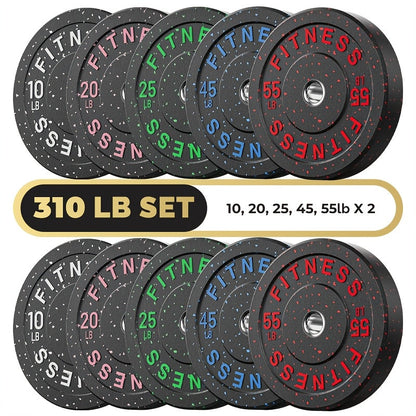 Bumper Plates Colored Rubber Weight Plates – 2-Inch Olympic Barbell Plates for Weightlifting & Strength Training