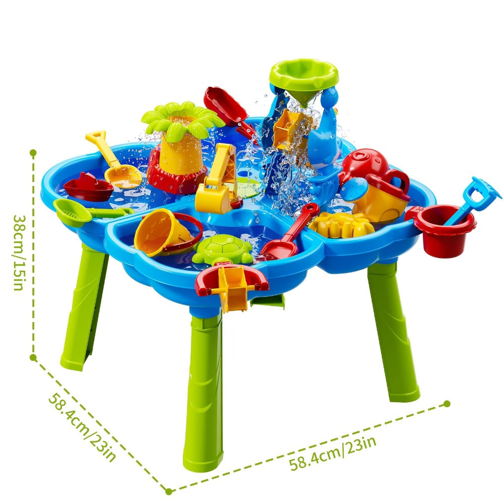 4-in-1 Sand & Water Table for Toddlers & Kids, Outdoor Sensory Play Sandbox Activity Table with Beach Toys