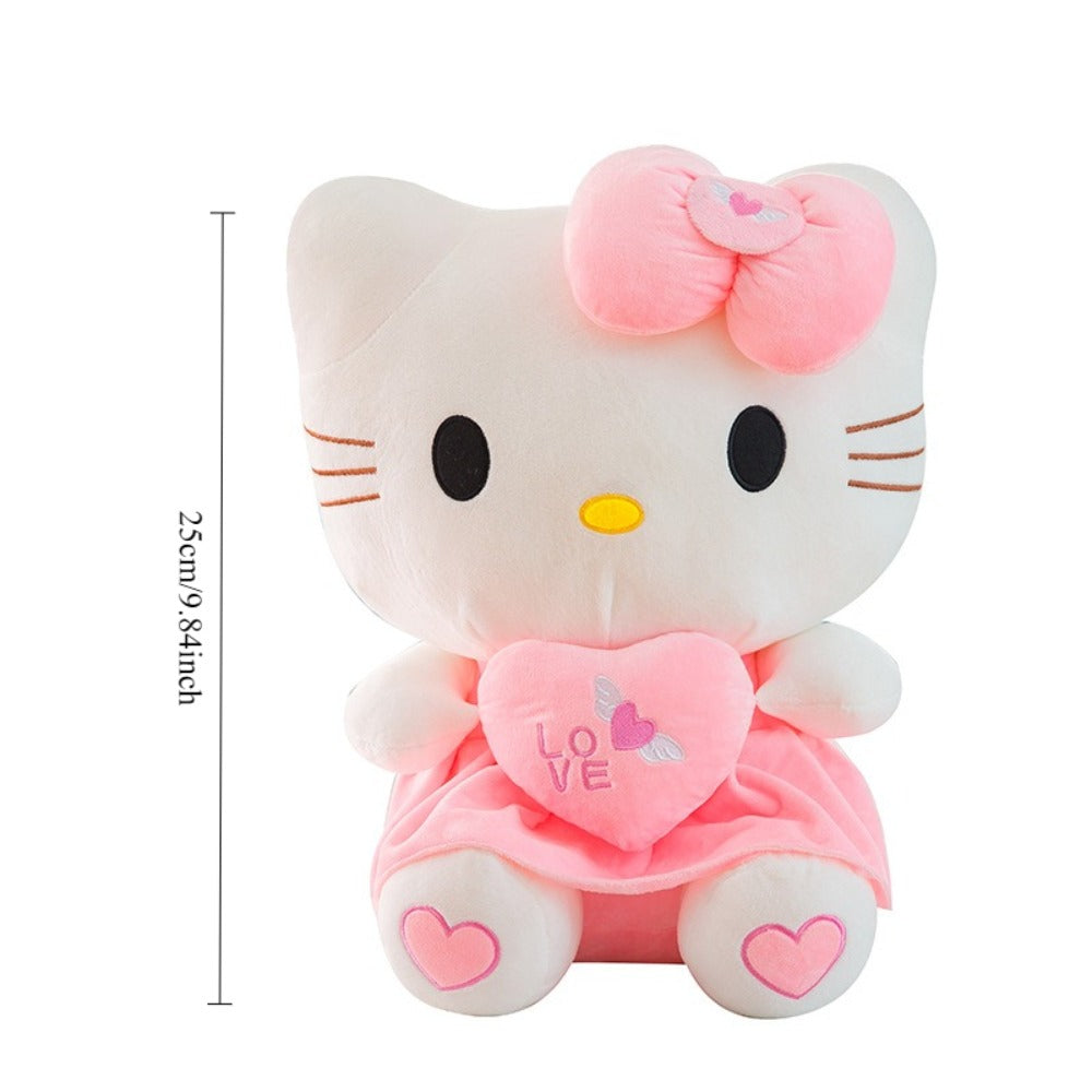Hello Kitty Stuffed Animal Plush Doll Officially Licensed Sanrio, Pink White KT Cat Cuddly Plush with Hugging Heart
