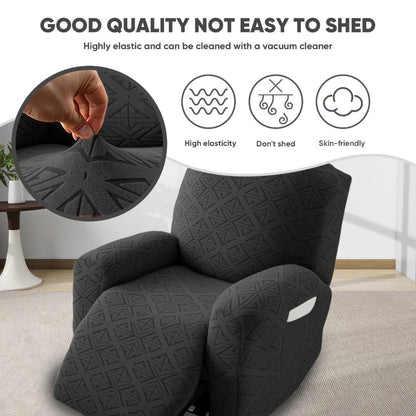 Four-Piece Geometric Jacquard Recliner Chair Cover Set with Labeled Left, Right, Back and Front Sections