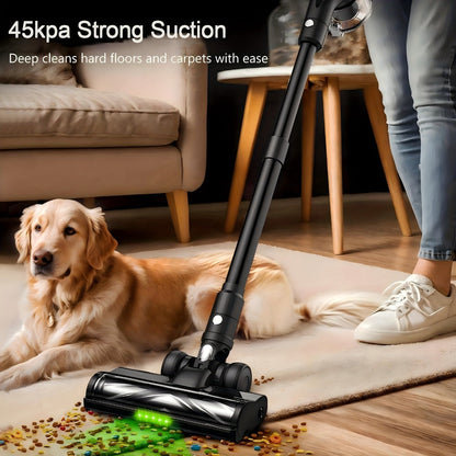 Cordless Stick Vacuum Cleaner 45KPA 8-in-1 with Anti-Tangle Brush Green Light Detection for Carpet Pet Hair Hardwood Tile Floor
