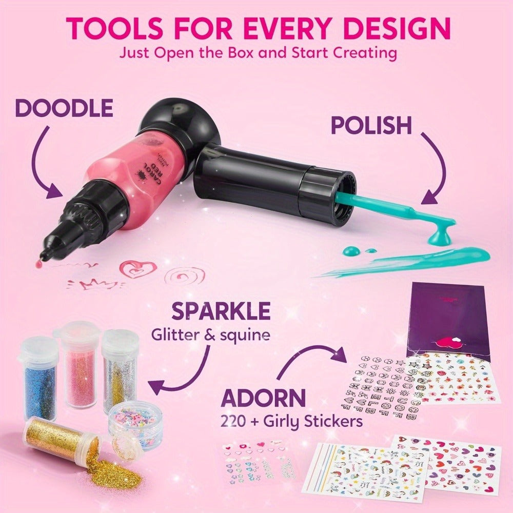 Kids Nail Art Kit for Girls, Nail Polish Set with Glitter Stickers & Sequins 220+ Designs for Home and Salon Manicures