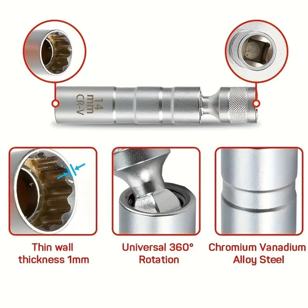 Magnetic Spark Plug Socket Set 14mm 16mm Universal 1/2 Inch Drive Alloy Steel Spark Plug Removal Tool with 3/8 Inch Drive Ratchet Wrench
