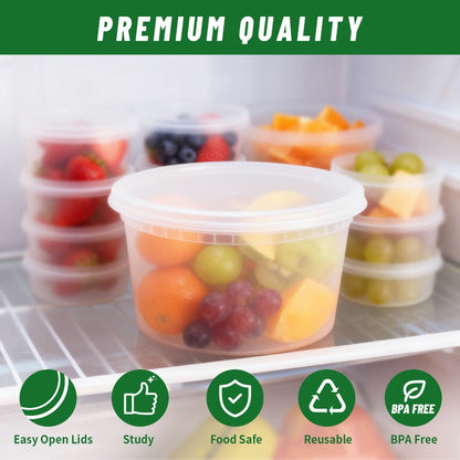 Food Storage Containers 24-Pack 8 oz Deli Boxes with 24 Fitted Lids for Portion and Refrigerator Storage