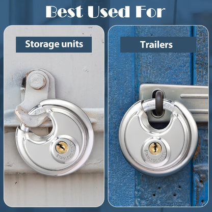 Padlocks with Same Key - 10pcs Stainless Steel Disc Lock Set, Keyed Alike Discus Pad Lock 2-3/4 Inch Wide 3/8 Inch Shackle