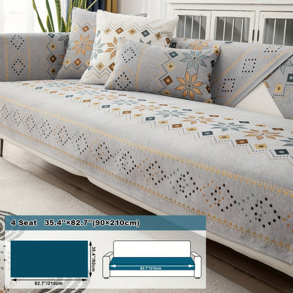 Sofa Cover Bohemian Border Panels for 2, 3 or 4-Seater Sofas and Backrest in Grey, White or Orange