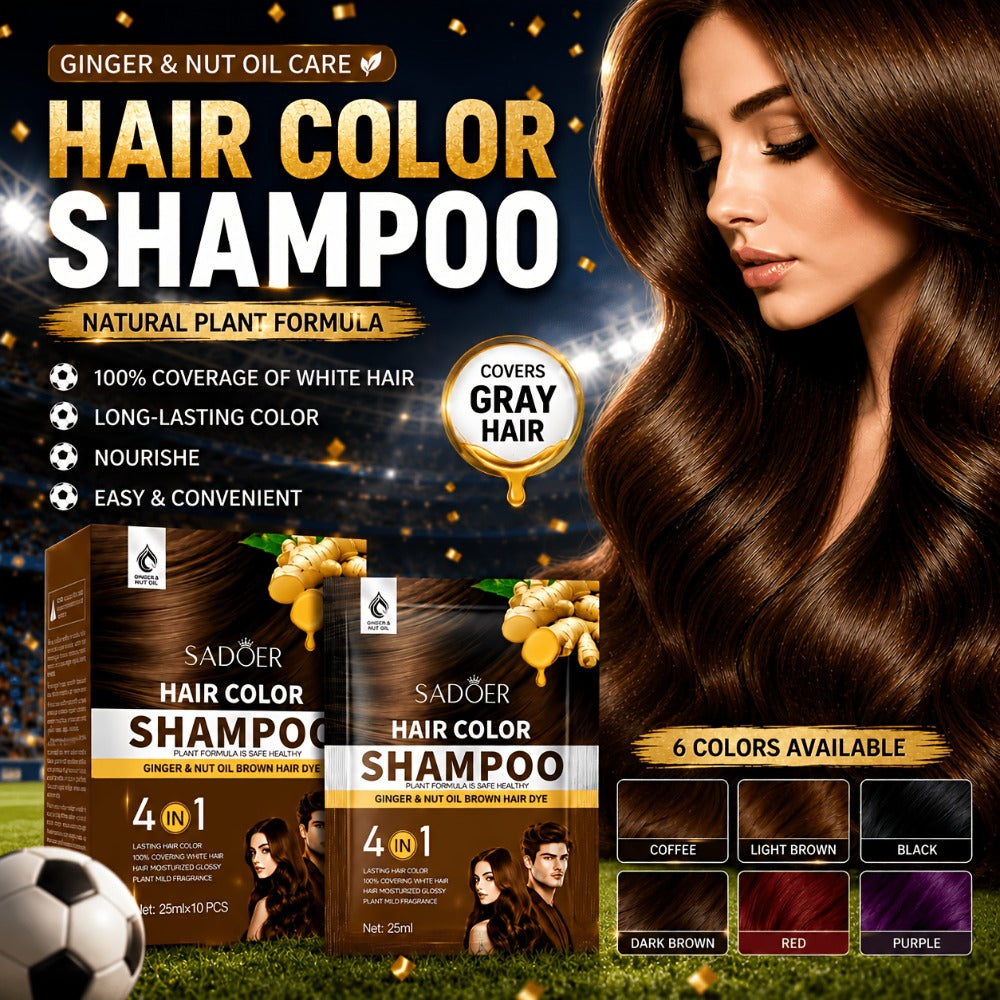 3-in-1 Hair Color Shampoo 10-Pack Single-Use Sachets Natural Dye Deep Cleansing Gel for Bath Time, Home Spa and Personal Care
