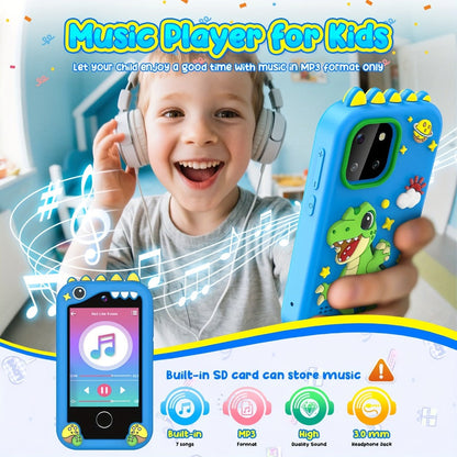 Kids Toy Mobile Phone with Dual Cameras, Touchscreen & MP3 Player, Educational Toy with Games, Alarm Clock & USB Charging