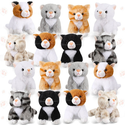 Kitten Stuffed Animal Plush Bulk 16 Pack 5 Inch, Assorted Cute Cat Plush Toys for Party Favors, Birthday Gifts