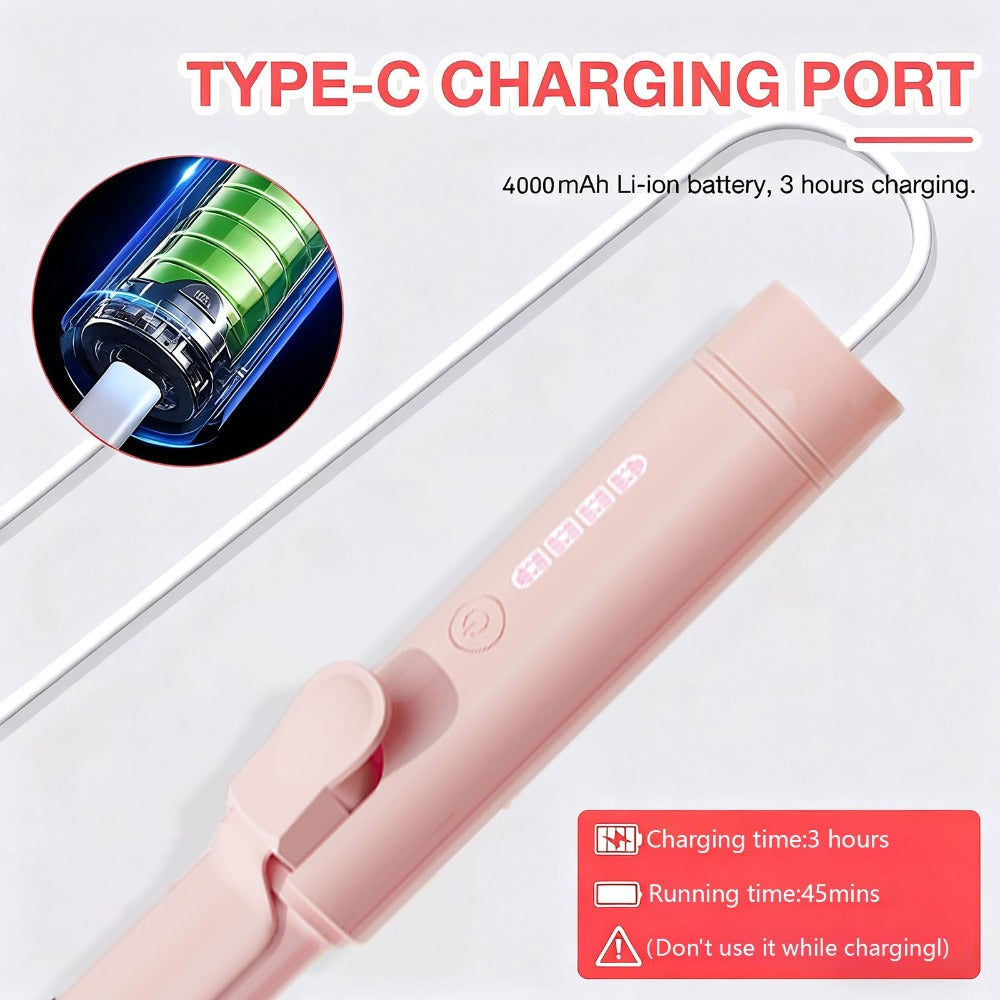 Mini Cordless Curling Iron Portable Ceramic Hair Curler USB Rechargeable 4-Temperature Settings Travel Hair Styling Tool for Curling