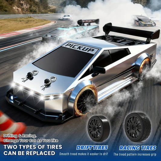 Remote Control Car, DeLorean-Style 1:24 4WD Drift Model with LED Lights, Racing Tires and Two Color Options