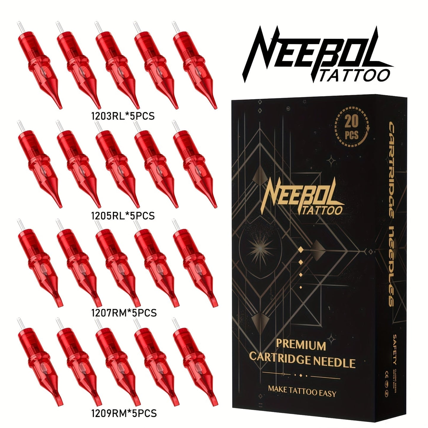 Assorted Tattoo Cartridge Needles Set 20/50pcs - Round Liner Shader Curved Mag Mixed Pack, #10 Bugpin #12 Standard