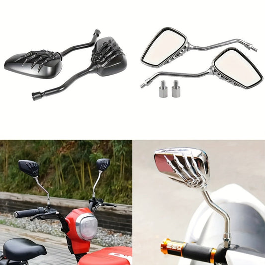 Skull Hand Motorcycle Rearview Mirrors Universal Fit Flat Rectangular Claw Grip Design for Chopper Cruiser Bobber Cafe Racer Bike Side