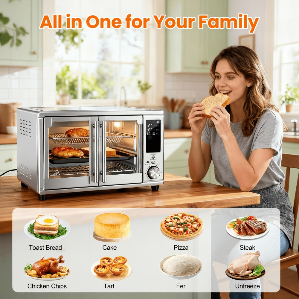 Air Fryer Toaster Oven Combo 29.6QT XL with Smart Probe, 12-in-1 Digital Countertop Oven, Stainless Steel