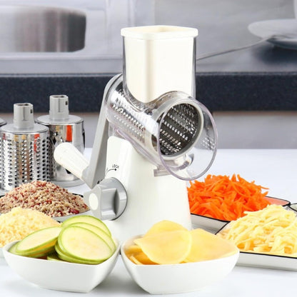 Rotary Cheese Grater with Hand Crank, 3 Interchangeable Blades for Cheese, Vegetables & Nuts, Suction Base