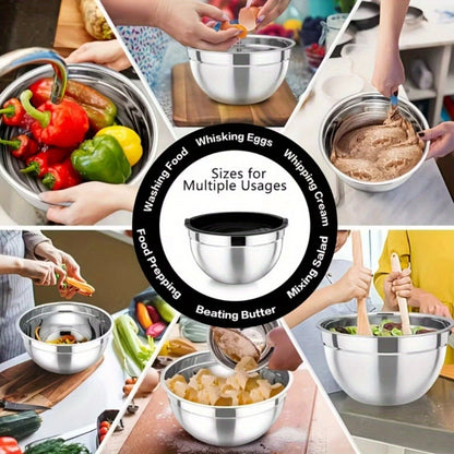 Stainless Steel Mixing Bowls with Airtight Lids Set of 14 Seven Nesting Bowls 0.7 to 4.5QT for Home Cooking, Dining and Outdoor Meals