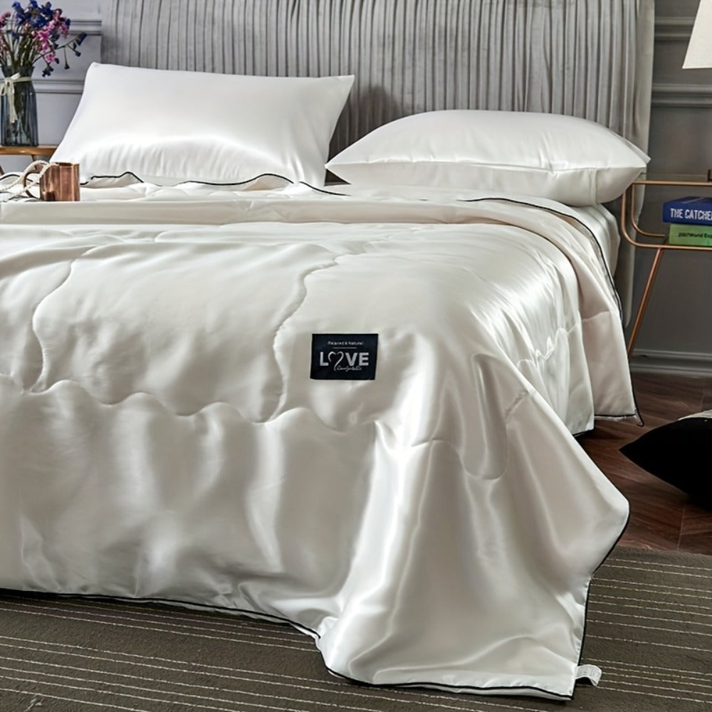 Cooling Satin Quilt Summer Comforter Ultra-Soft Breathable Lightweight Blanket, Machine Washable Satin Weave Bedspread for Home Dorm Hotel