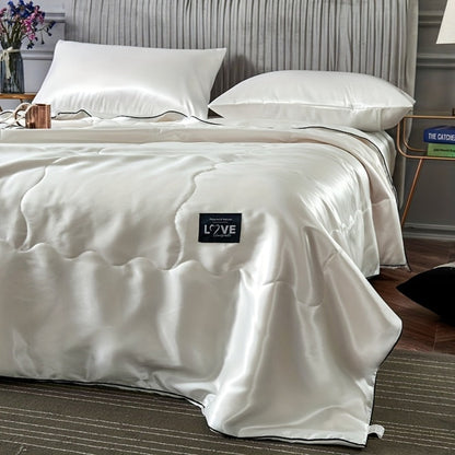 Cooling Satin Quilt Summer Comforter Ultra-Soft Breathable Lightweight Blanket, Machine Washable Satin Weave Bedspread for Home Dorm Hotel