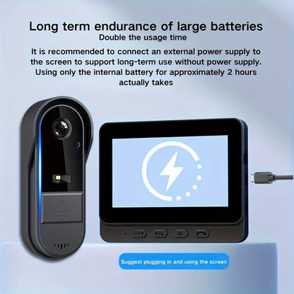 1920P Video Doorbell Camera with 4.3" Monitor & Dual Power - No WiFi No App, Battery & USB, Two-Way Audio