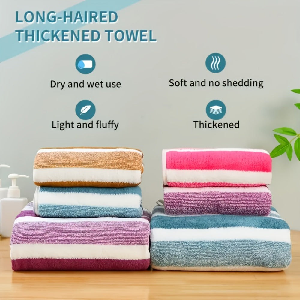 Towel Set 9 or 15 Piece 320GSM Coral Fleece Striped Mix in Five Solid or Mixed Colors for Home and Guest Use