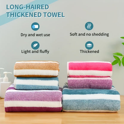 Towel Set 9 or 15 Piece 320GSM Coral Fleece Striped Mix in Five Solid or Mixed Colors for Home and Guest Use