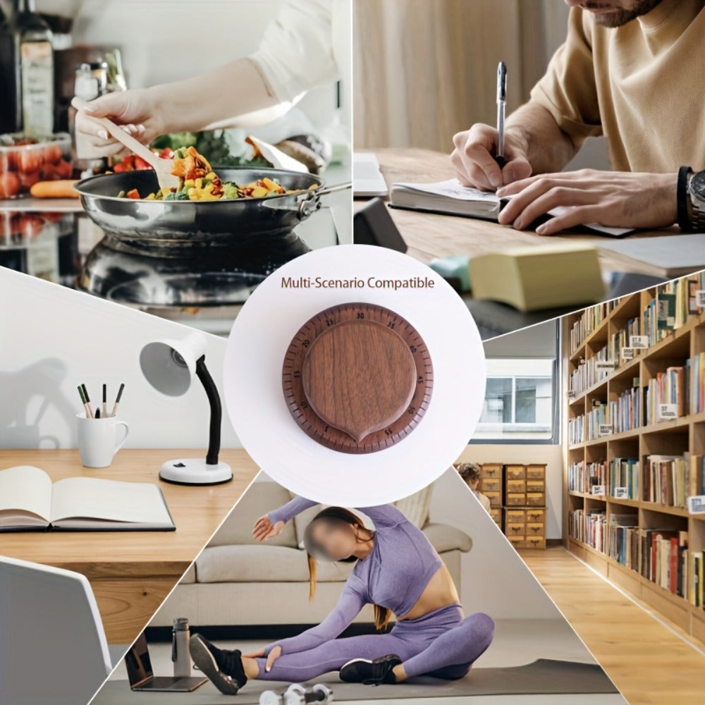 Mechanical Kitchen Timer with Loud Alarm – Black Walnut Wood Cooking Timer, 100% Battery-Free Desktop Timer for Cooking