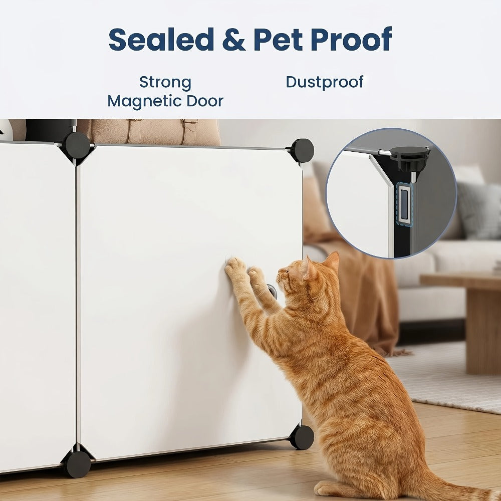 Storage Cabinet Modular Magnetic-Door Organizer with Three or Four Tiers and Two Capacity Options