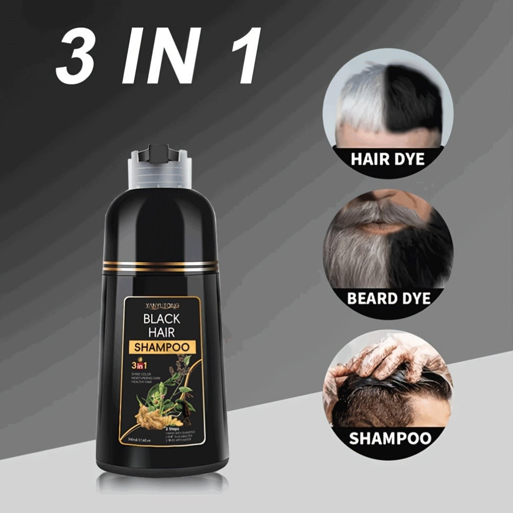 Hair Color Shampoo, YANYUTONG 3-in-1 Black Hair and Beard Color Two-Pack with 500ml Bottles
