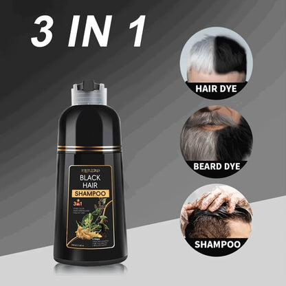 Hair Color Shampoo, YANYUTONG 3-in-1 Black Hair and Beard Color Two-Pack with 500ml Bottles