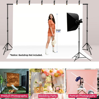 Wide Dual-Crossbar Photography Backdrop Stand with 19 x 6.5-Foot Selection, 300° Connector, Six Clamps and Three Weights