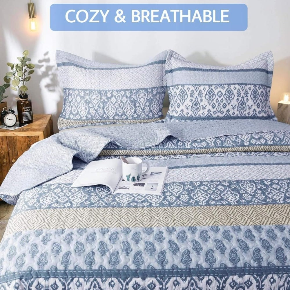 Floral Quilt Set Lightweight Bedspread Coverlet 2 or 3-Piece, All Season Hypoallergenic Breathable Paisley Patchwork Print Quilt for Bedroom