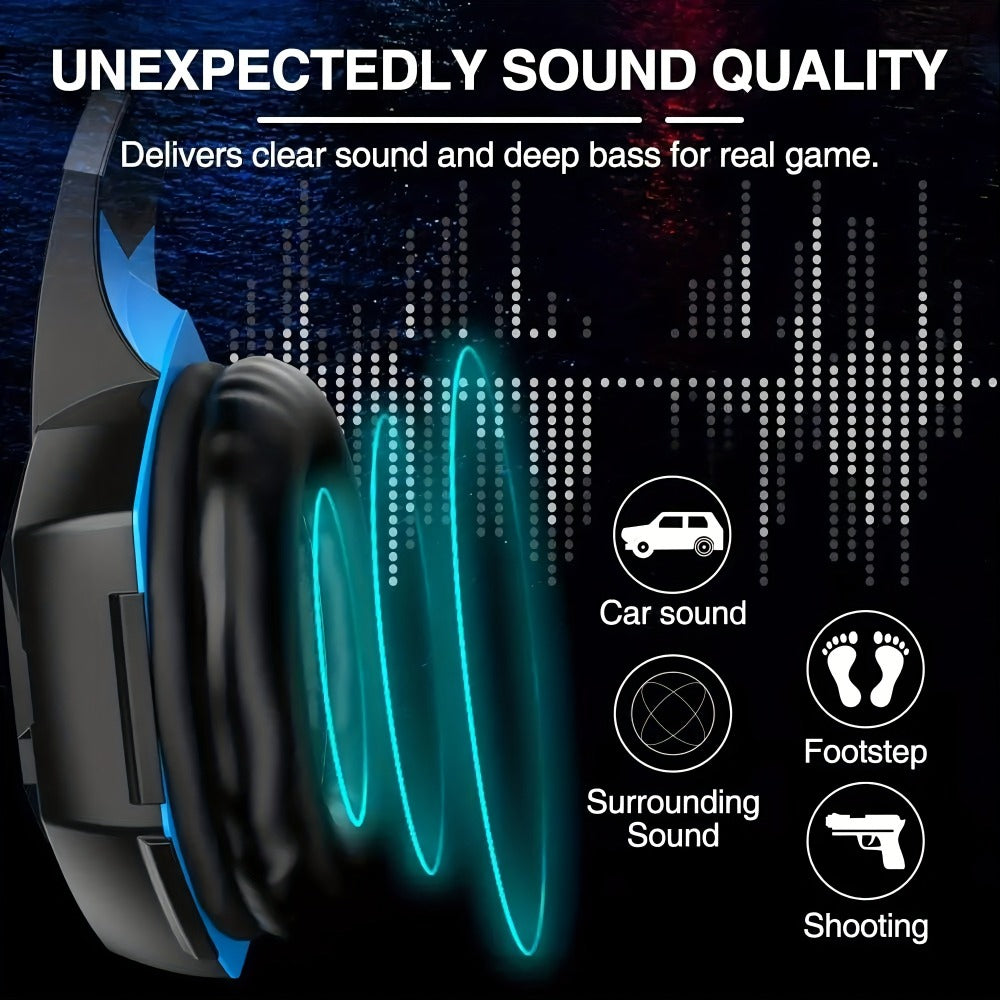 Gaming Headset with Mic LED Light Over Ear Wired Headphones for PC PS5 Xbox Nintendo for Bedside Audio, Alarms and Room Entertainment