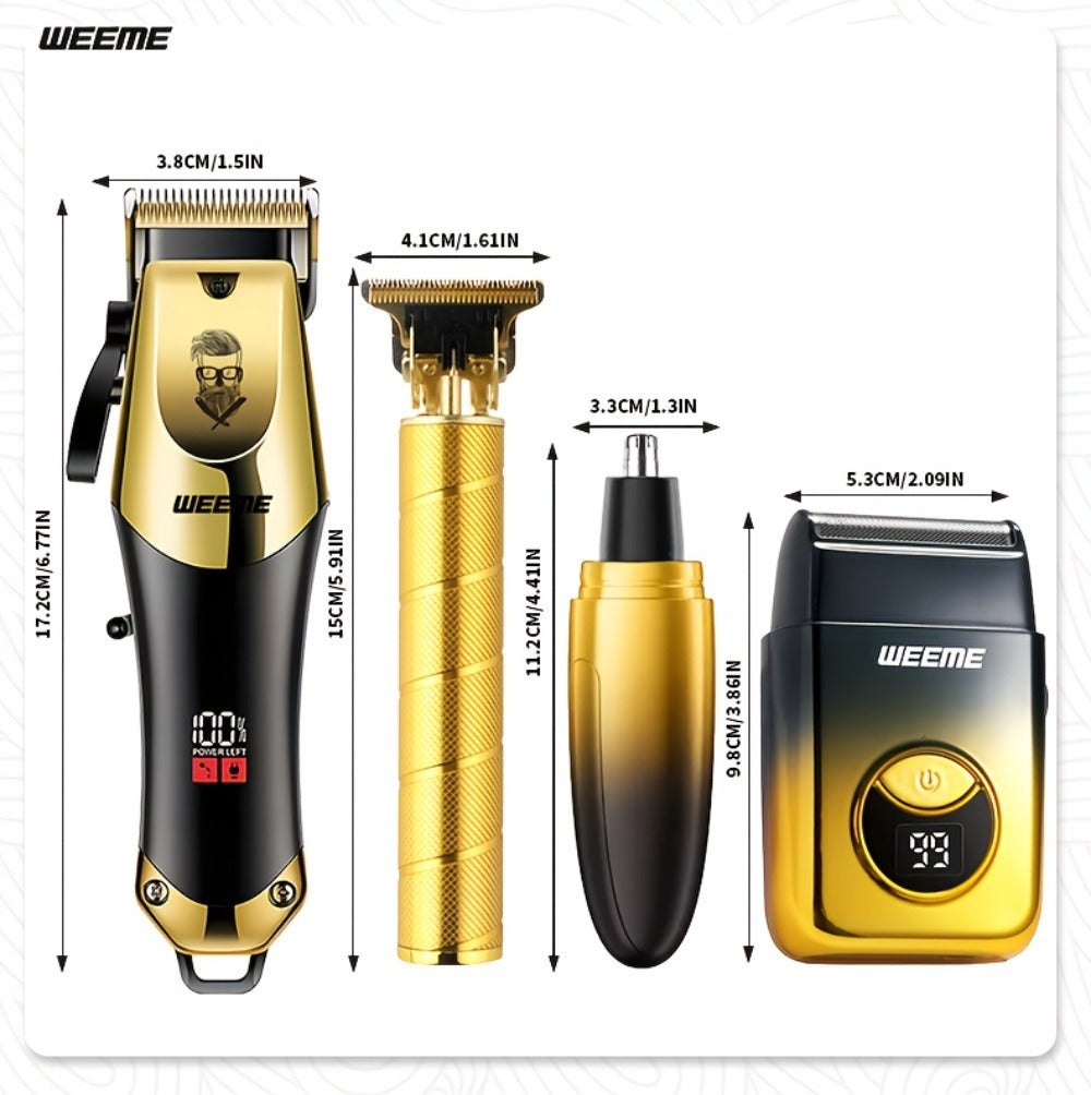 Men's Grooming Kit USB Rechargeable Hair Clipper Set with Nose Trimmer Electric Shaver Detail Trimmer 8 Limit Combs Professional Haircut Kit