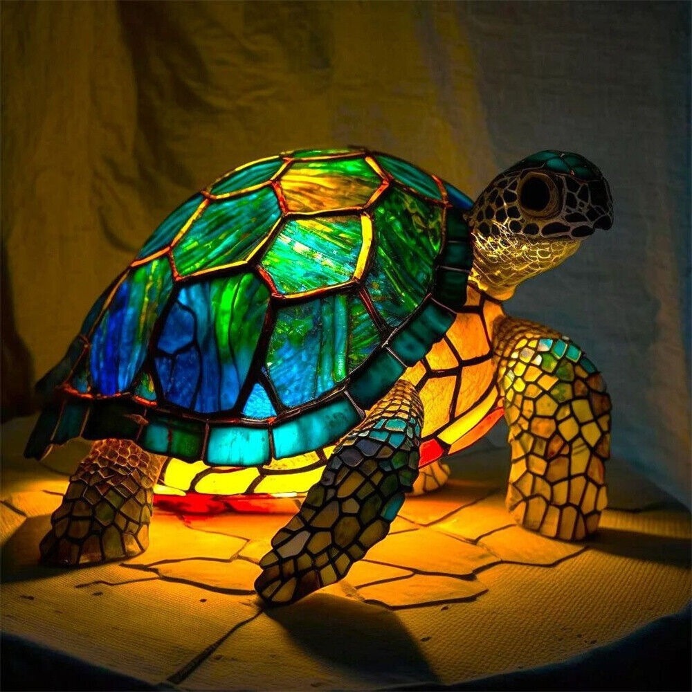 3D Resin Animal Night Light, Bohemian Vintage Dragon, Owl & Sea Turtle Stained Desk Lamp for Bedroom