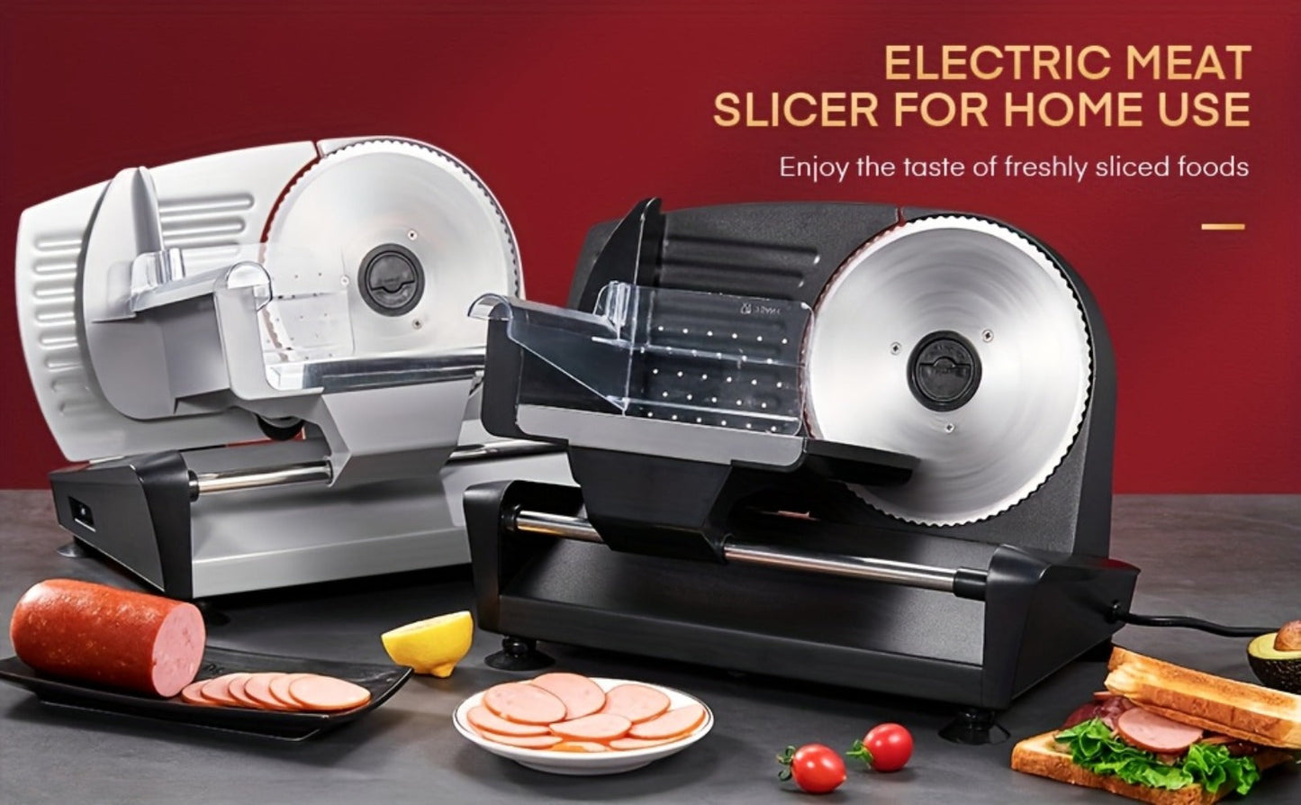 Electric Meat Slicer 200W Deli Food Slicer with Two 7.5" Removable Stainless Steel Blades for Entryways, Bedrooms and Living Spaces