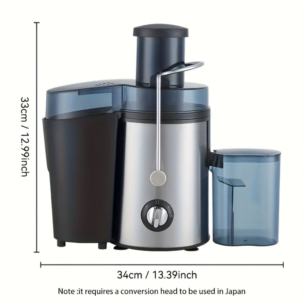 Black-and-Silver Centrifugal Juicer with Side Pulp Container, Juice Cup, 34cm Width and 33cm Height