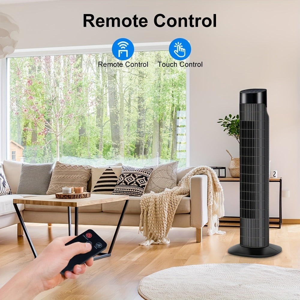 Tower Fan 31 Inch Bladeless, 80° Oscillating Standing Fan with Remote Control, 7.5H Timer & 3-Speed Settings