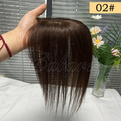 Hair Topper with Bangs Human Hair 5x9 Base Straight Clip In Crown Coverage Volume Booster, for Home, Travel and Salon Hair Styling