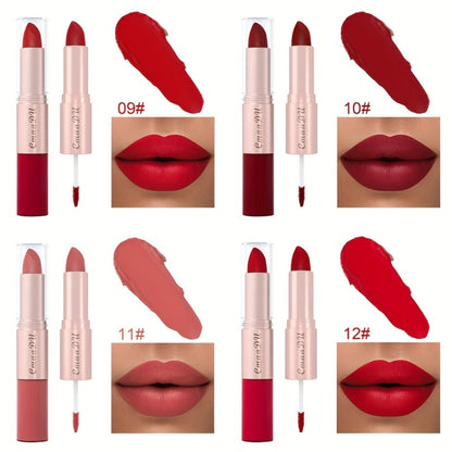Dual-Ended Matte Lipstick & Lip Gloss Set 4pcs, 2-in-1 Velvety Lip Color, Non-Drying Comfortable Formula