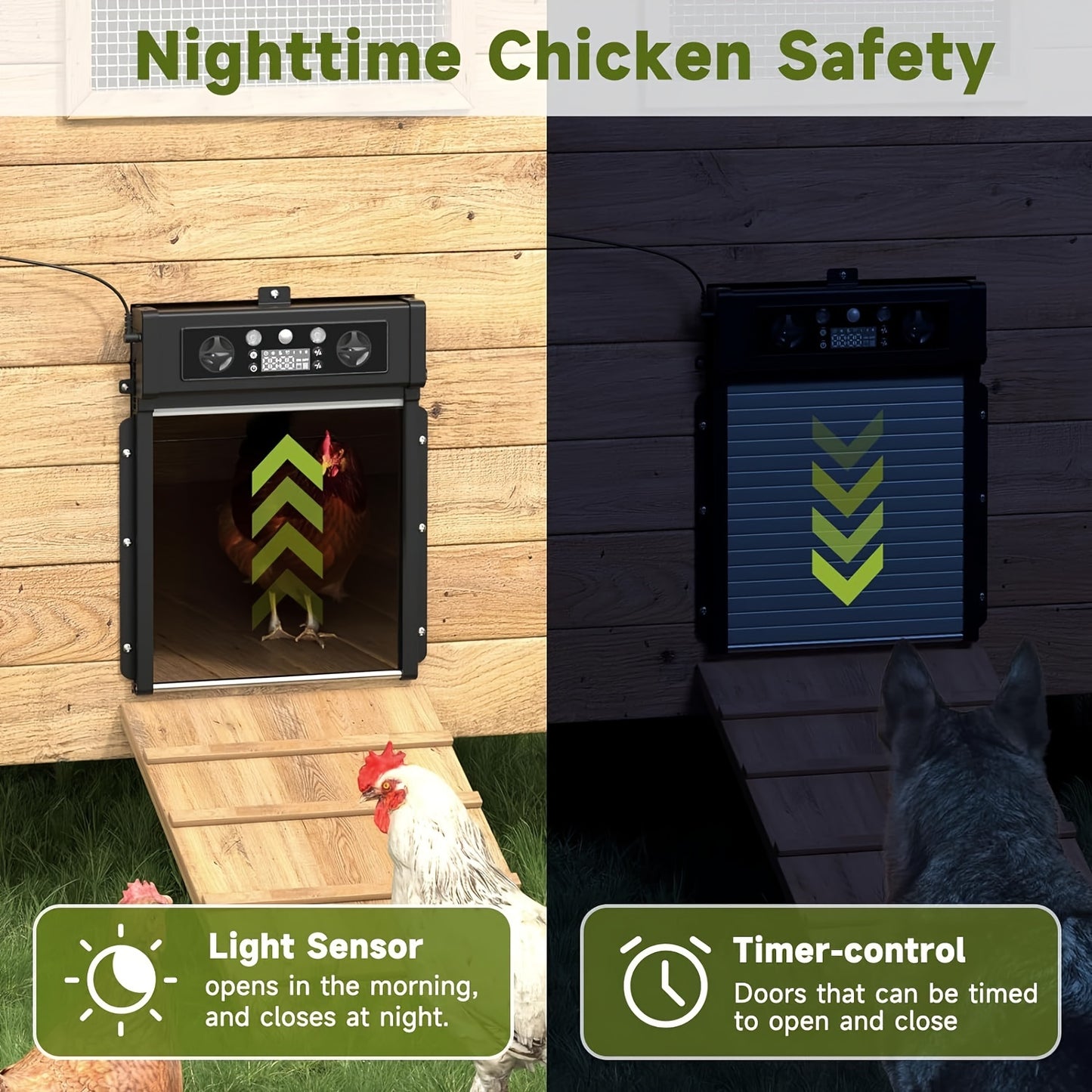 Automatic Chicken Coop Door Solar Powered – KA-200 Aluminum Alloy Auto Door with Timer, Light Sensor, Anti-Pinch Safety