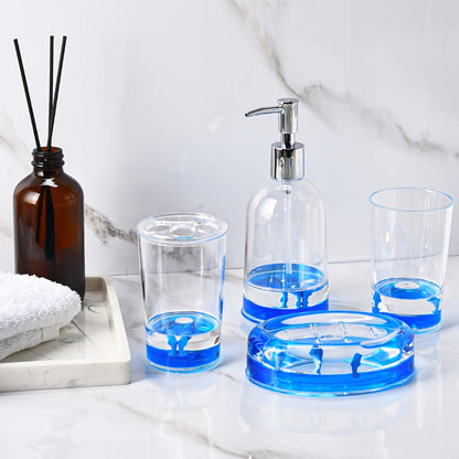 Bathroom Accessory Set 4-Piece 3D Floating Motion Acrylic Liquid Vanity Kit - Tumbler, Toothbrush Holder