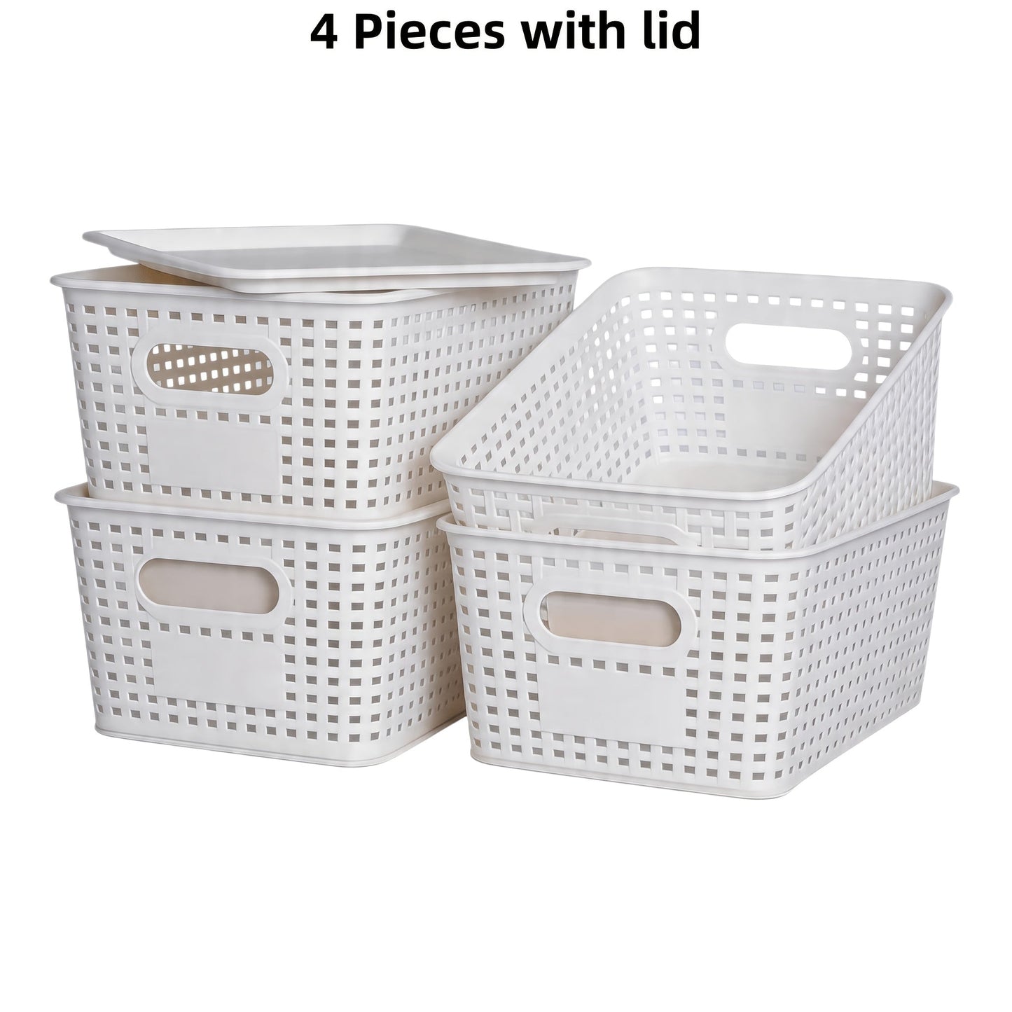 Shelf Storage Organizer Bins with Lids 4 or 8 Pack, Stackable 10 x 7 x 4 Inch Boxes in Four Colors