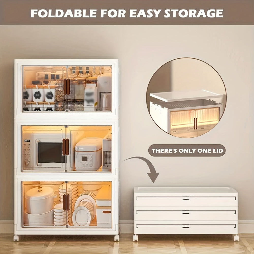 Storage Cabinet Collapsible Modular Locker with Magnetic Doors, Wheels and One to Five Layers